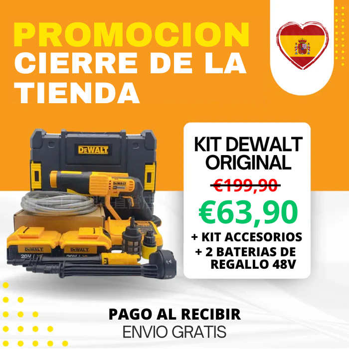 ÚLTIMAS 12 UNIDADES - KIT DEWALT ORIGINAL: HIDROLAVADORA PORTATIL + KIT ACCESORIOS  + 2 BATERIAS DE REGALLO 48V - ENVIO GRÁTIS 24HR MRW + 3 RAGALOS