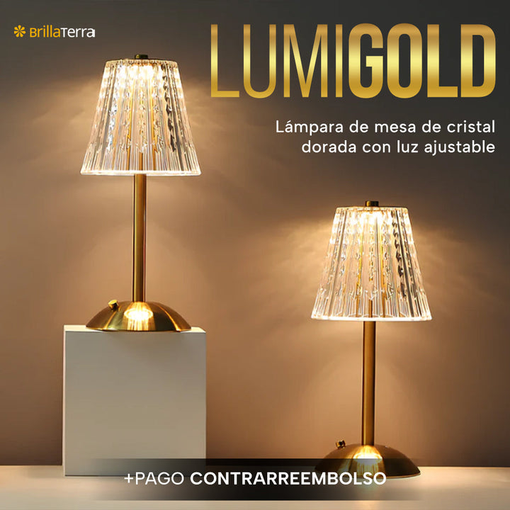 ÚLTIMAS 12 UNIDADES - LumiGold – Lámpara de mesa de cristal dorado con luz ajustable + 3 REGALOS