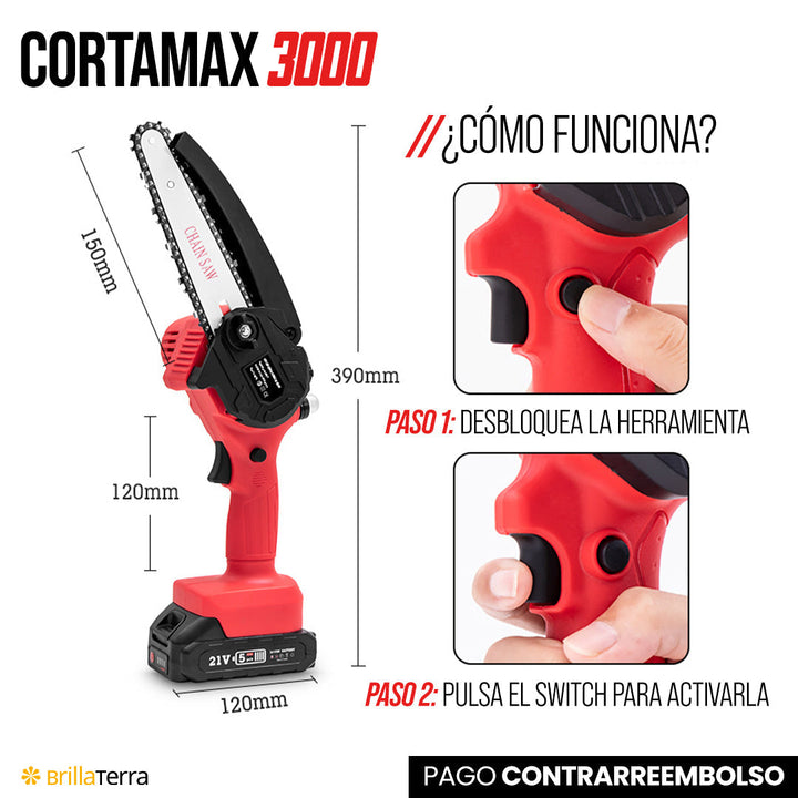 ÚLTIMAS 12 UNIDADES - CortaMax 3000 – Mini motosierra inalámbrica y portátil para trabajos de jardinería y bricolaje + 3 REGALOS