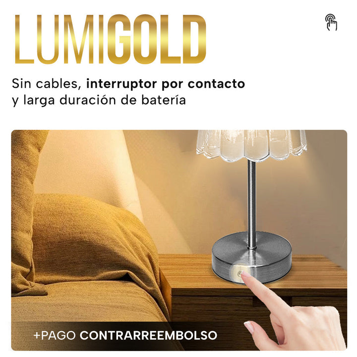 ÚLTIMAS 12 UNIDADES - LumiGold – Lámpara de mesa de cristal dorado con luz ajustable + 3 REGALOS