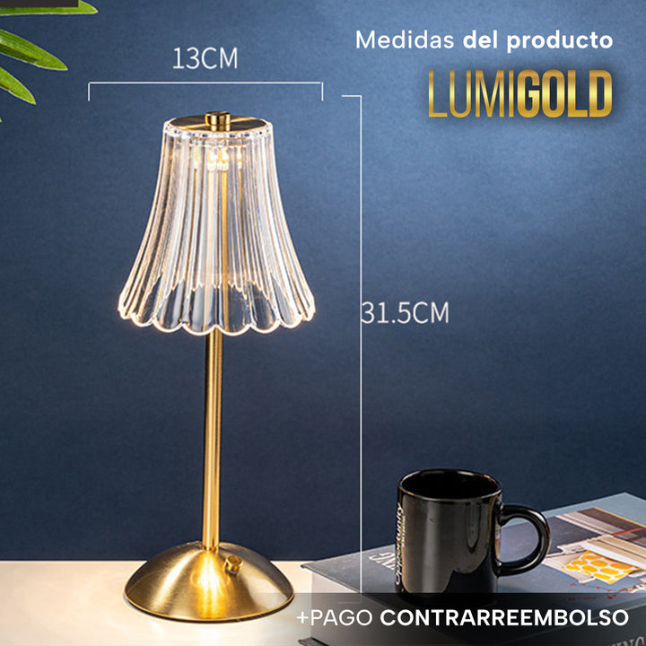 ÚLTIMAS 12 UNIDADES - LumiGold – Lámpara de mesa de cristal dorado con luz ajustable + 3 REGALOS