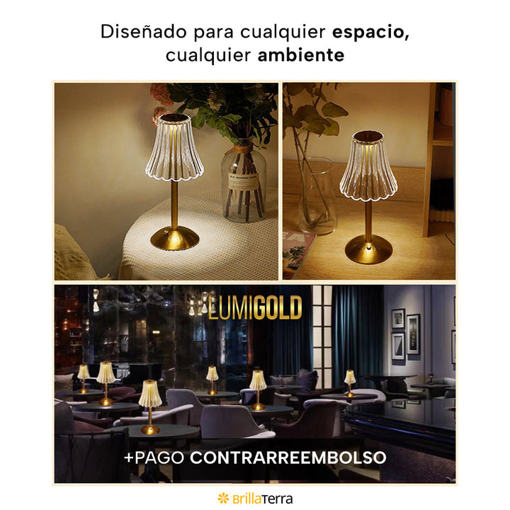 ÚLTIMAS 12 UNIDADES - LumiGold – Lámpara de mesa de cristal dorado con luz ajustable + 3 REGALOS