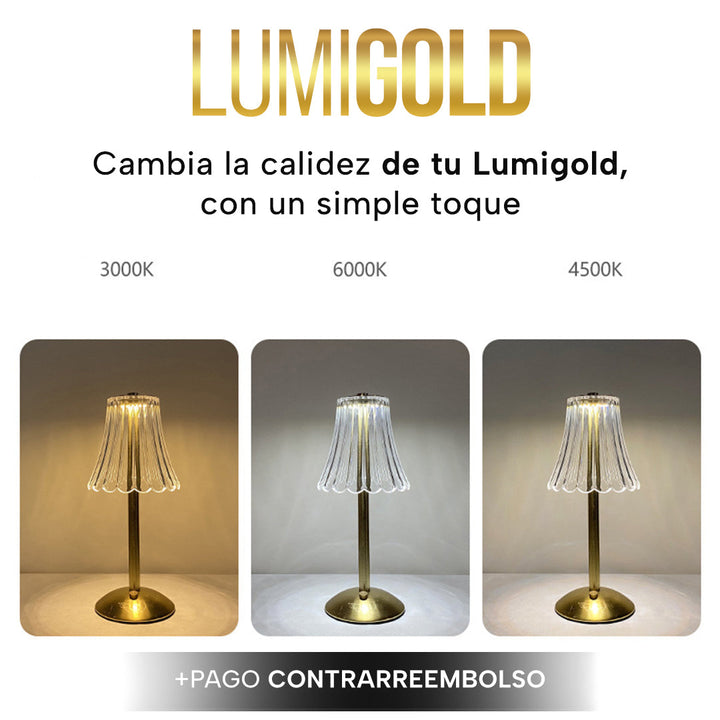 ÚLTIMAS 12 UNIDADES - LumiGold – Lámpara de mesa de cristal dorado con luz ajustable + 3 REGALOS