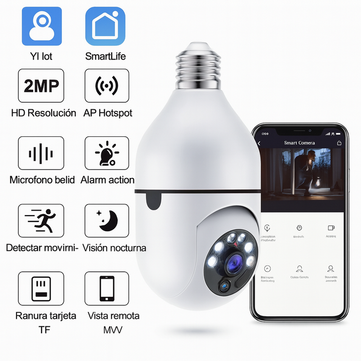 ÚLTIMAS 12 UNIDADES - FOCO CAMARA DE SEGURIDAD 360° FULL HD VISION NOCTURNA + 3 REGALOS