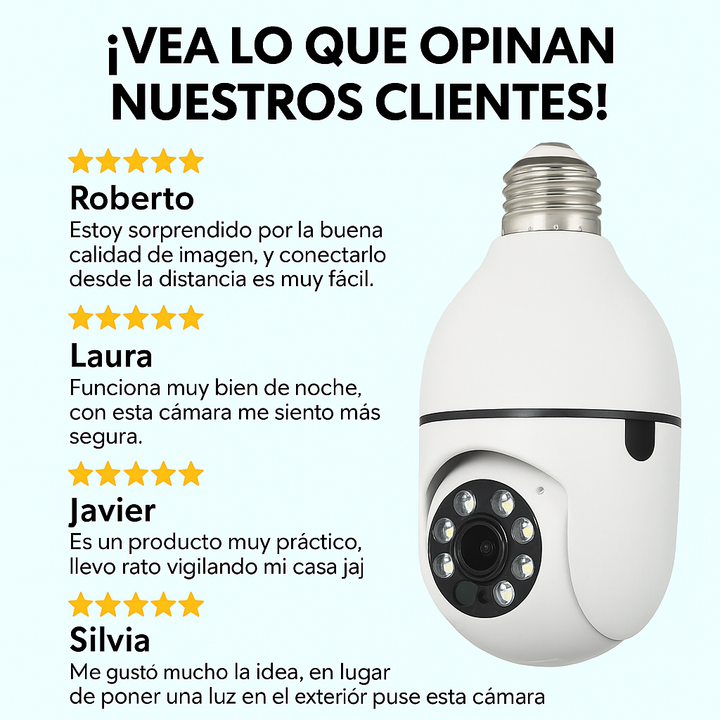 ÚLTIMAS 12 UNIDADES - FOCO CAMARA DE SEGURIDAD 360° FULL HD VISION NOCTURNA + 3 REGALOS