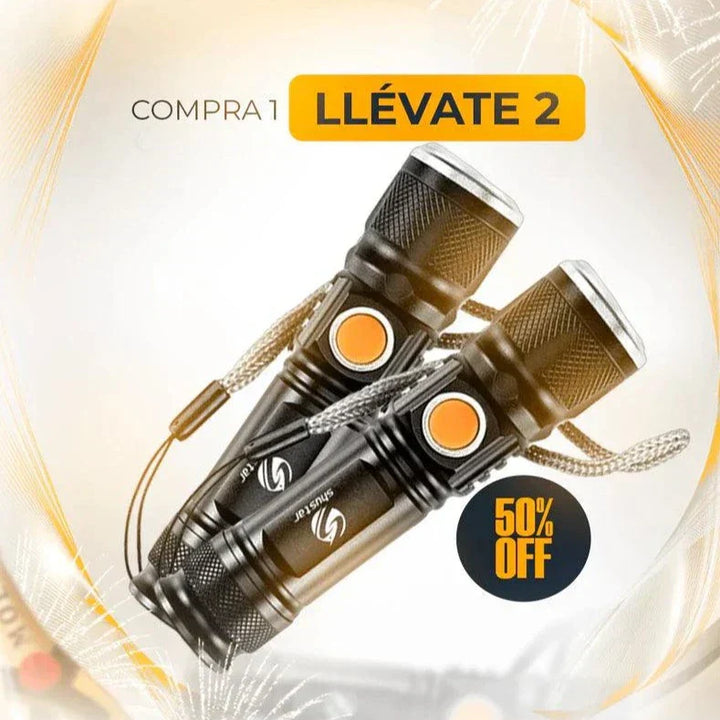 ÚLTIMAS 12 UNIDADES - COMPRE 1 Y LLÉVATE 2 - Linterna Táctica TitanioPro USB + 3 REGALOS