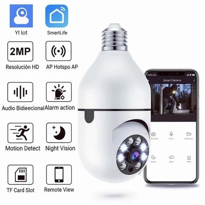 ÚLTIMAS 12 UNIDADES - FOCO CAMARA DE SEGURIDAD 360° FULL HD VISION NOCTURNA + 3 REGALOS
