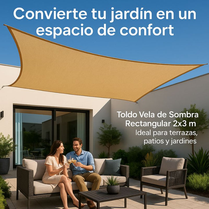 ÚLTIMAS 12 UNIDADES - TOLDO VELA DE SOMBRA RECTANGULAR 2 X 3 m - PROMOCION CIERRE DE LA TIENDA + 3 RAGALOS