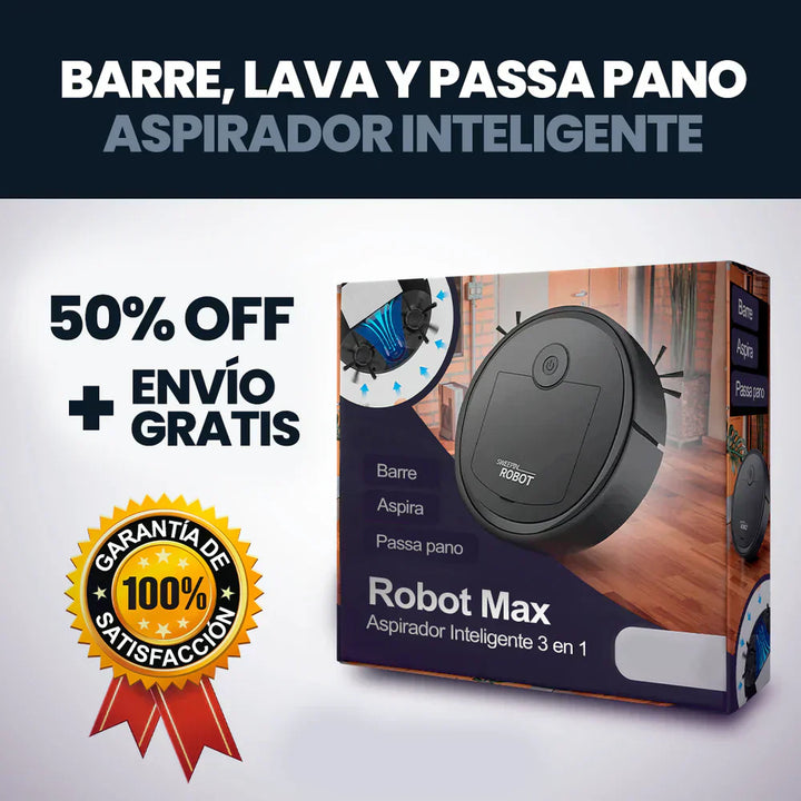 ÚLTIMAS 12 UNIDADES - Robot MaxClean - Aspirador Inteligente 3 en 1 con Sensores Anti Colisión + 3 RAGALOS