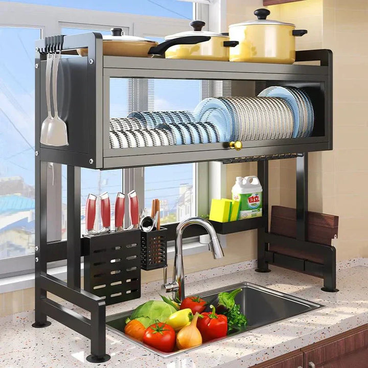 ÚLTIMAS 12 UNIDADES - Escurridor de Loza en Acero Inox 3 Pisos - Con Gabinete y Tapa + 3 RAGALOS