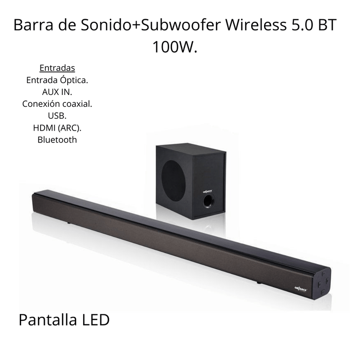 ÚLTIMAS 12 UNIDADES - Barra de Sonido+Subwoofer Wireless 5.0 100W. Home Cinema + 3 REGALOS