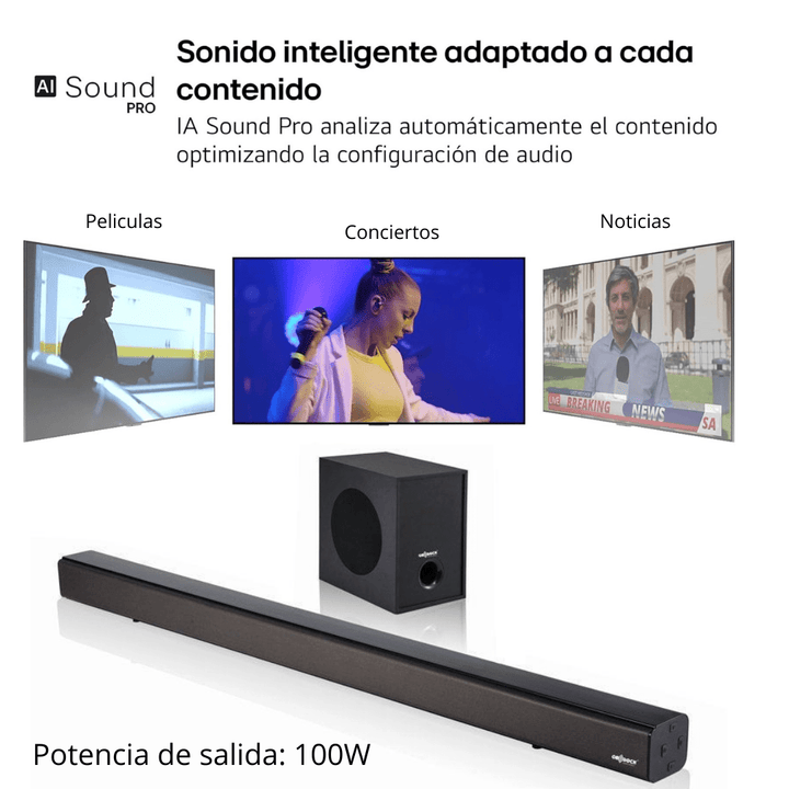ÚLTIMAS 12 UNIDADES - Barra de Sonido+Subwoofer Wireless 5.0 100W. Home Cinema + 3 REGALOS
