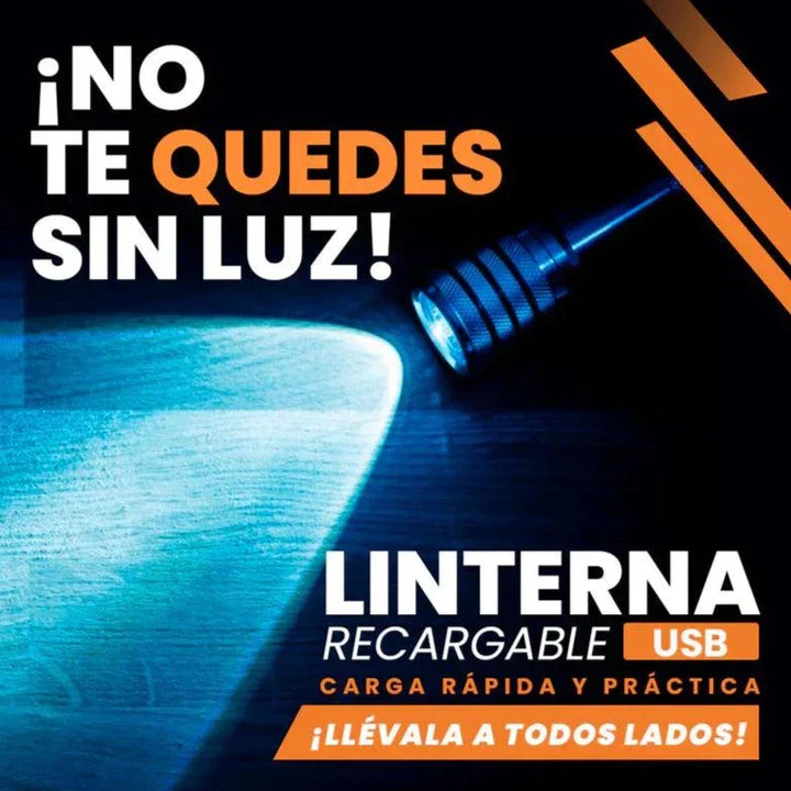 ÚLTIMAS 12 UNIDADES - COMPRE 1 Y LLÉVATE 2 - Linterna Táctica TitanioPro USB + 3 REGALOS