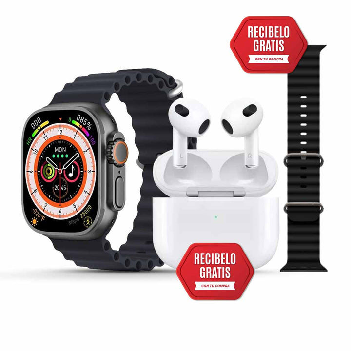 ÚLTIMAS 12 UNIDADES - Smartwatch 9 ULTRA 2™ + (AirPods UHD + 7 Pulseras) + 3 RAGALOS